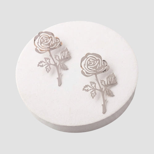 ER40150GS Long Stem Rose Oversize Earring in Silver