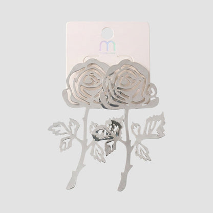 Long Stem Rose Oversize Earring in Silver