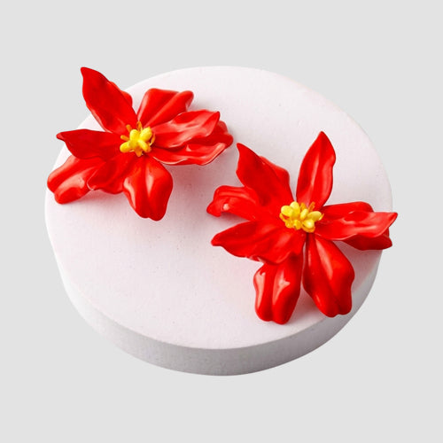 ERE3547 Statement Lily Jumbo Oversize Earring in Red