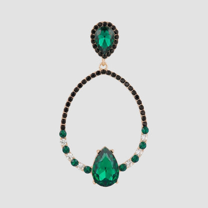 Tear Drop Triple Bridal Earrings in Gold/Green