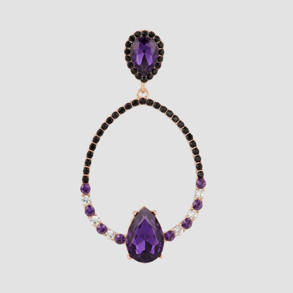 Tear Drop Triple Bridal Earrings in Gold/Purple