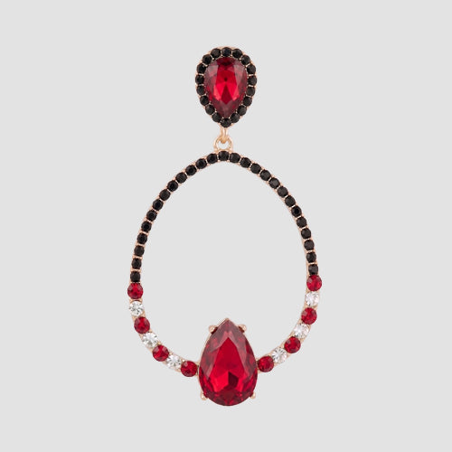 Tear Drop Triple Bridal Earrings in Gold/Red