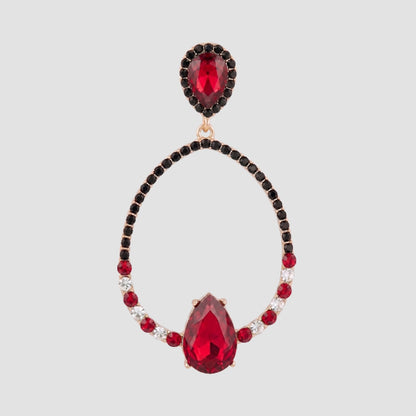 Tear Drop Triple Bridal Earrings in Gold/Red