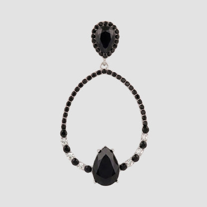 Tear Drop Triple Bridal Earrings in Silver/Black