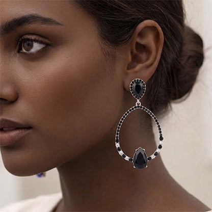 Tear Drop Triple Bridal Earrings in Silver/Black