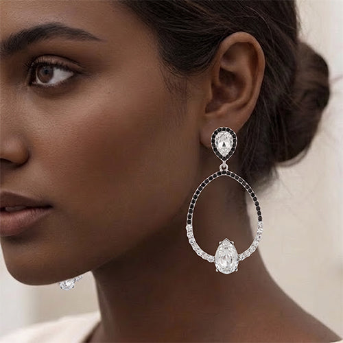 Tear Drop Triple Bridal Earrings in Silver/Clear Crystal