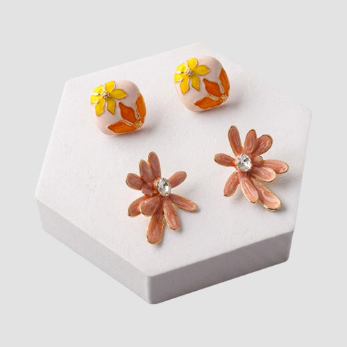 ERE3651 Flower 2-Pair Enamel Earring Set in Pink/Orange/Yellow
