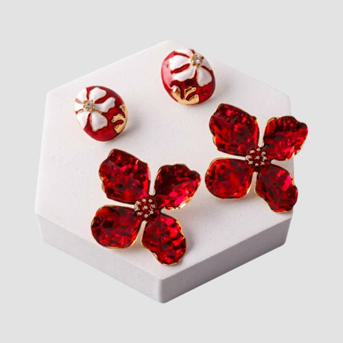 ERE3654 Dogwood 2-Pair Enamel Earring Set in Red/Gold/White