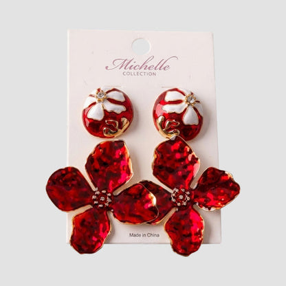 Dogwood 2-Pair Enamel Earring Set in Red/Gold/White