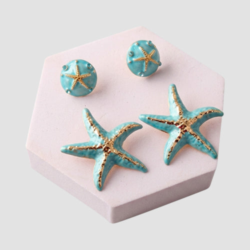 ERE3656 Starfish Enamel 2pc Earring Set in Turquoise & Gold