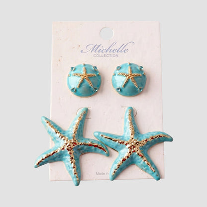 Starfish Enamel 2pc Earring Set in Turquoise & Gold