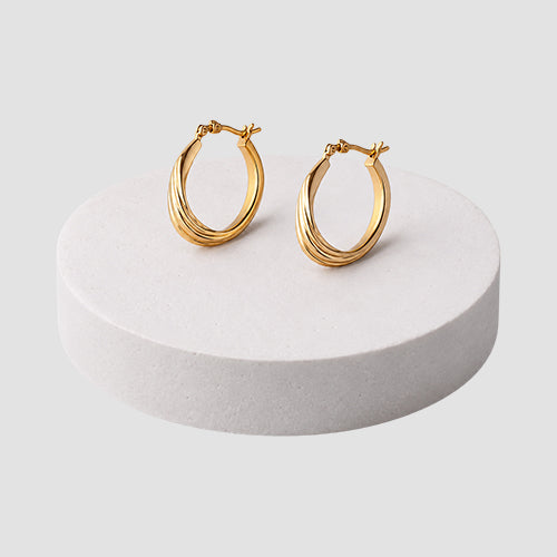 Triple Flat Twist Hoop Earrings in Gold