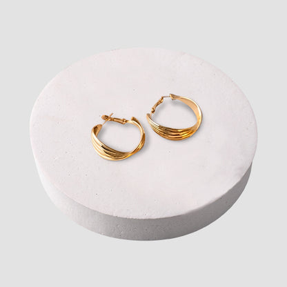 Triple Flat Twist Hoop Earrings in Gold