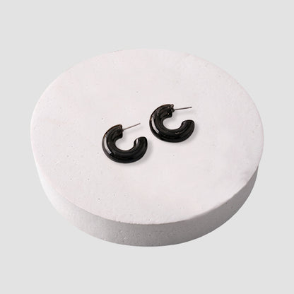 Small Chunky Marble Tube Hoop Earrings in Black