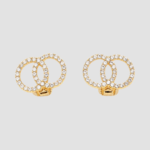 OO Multicolour Rhinestone Clip-On Earrings in Gold/Clear