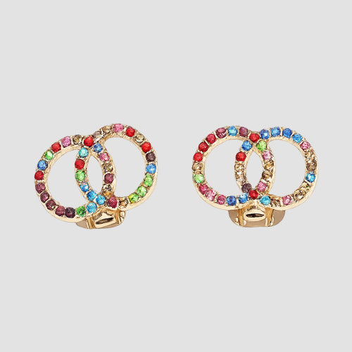 OO Multicolour Rhinestone Clip-On Earrings in Gold/Multi