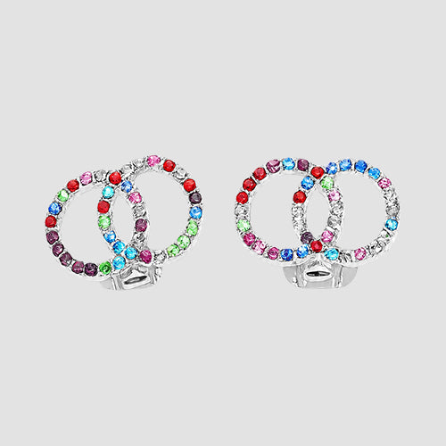 OO Multicolour Rhinestone Clip-On Earrings in Silver/Multi