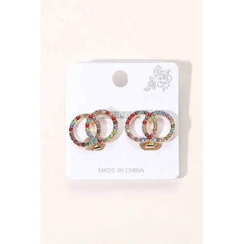 PKE1767 OO Multicolour Rhinestone Clip-On Earrings in Gold