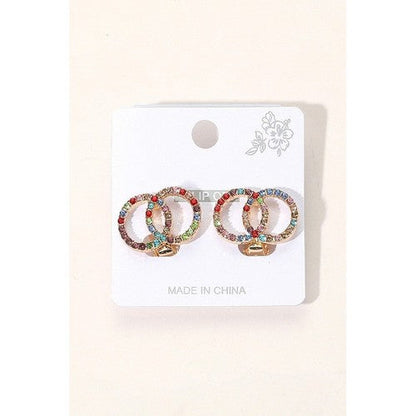 PKE1767 OO Multicolour Rhinestone Clip-On Earrings in Gold