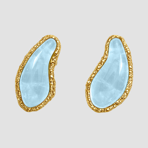 Gold Frame Organic Shape Stone Earrings in Blue