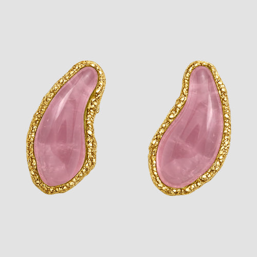 Gold Frame Organic Shape Stone Earrings in Pink