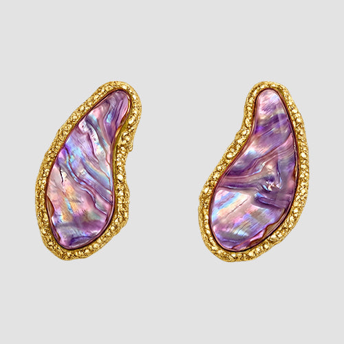 Gold Frame Organic Shape Stone Earrings in Purple