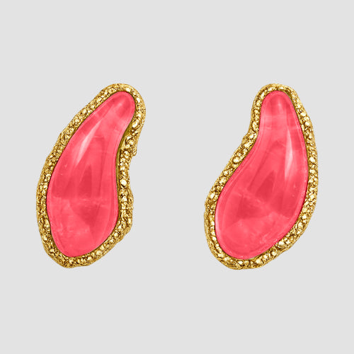 Gold Frame Organic Shape Stone Earrings in Red