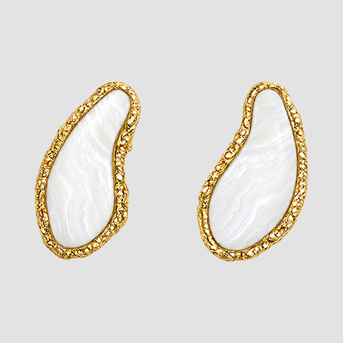 Gold Frame Organic Shape Stone Earrings in White