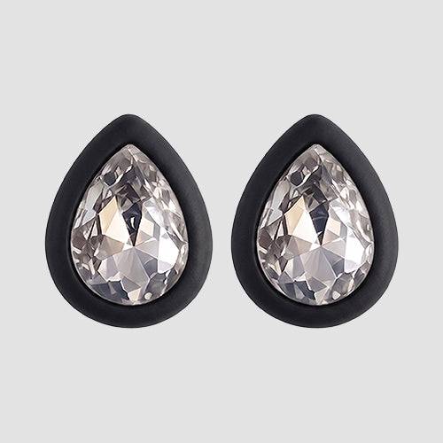 Teardrop Stone Stud Earrings in Black