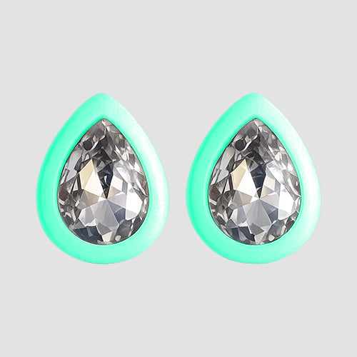 Teardrop Stone Stud Earrings in Green