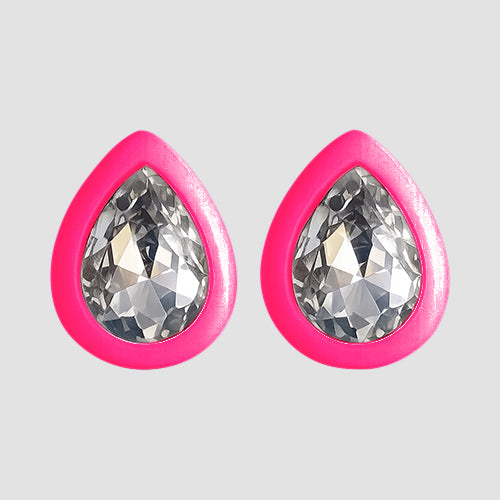 Teardrop Stone Stud Earrings in Pink