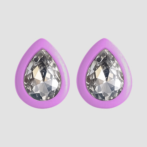 Teardrop Stone Stud Earrings in Purple