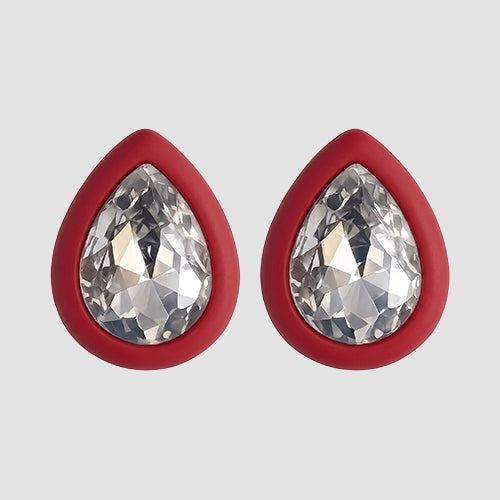 Teardrop Stone Stud Earrings in Red