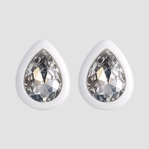 Teardrop Stone Stud Earrings in White