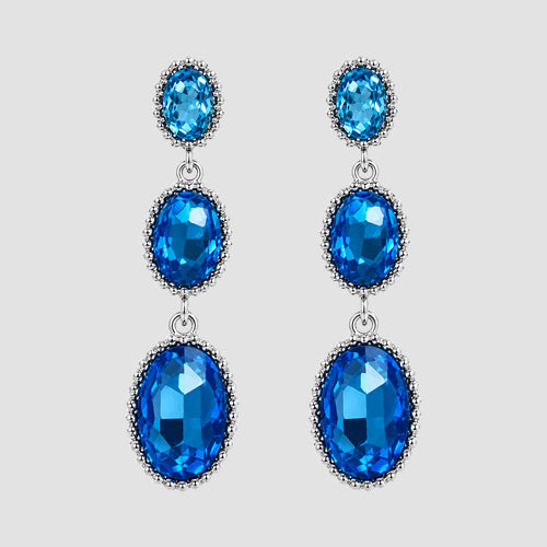 Triple Oval Stone Drop Earrings in Blue