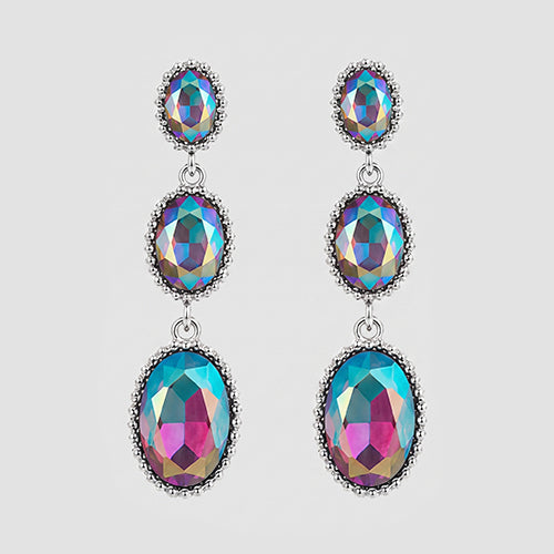 Triple Oval Stone Drop Earrings in Multi