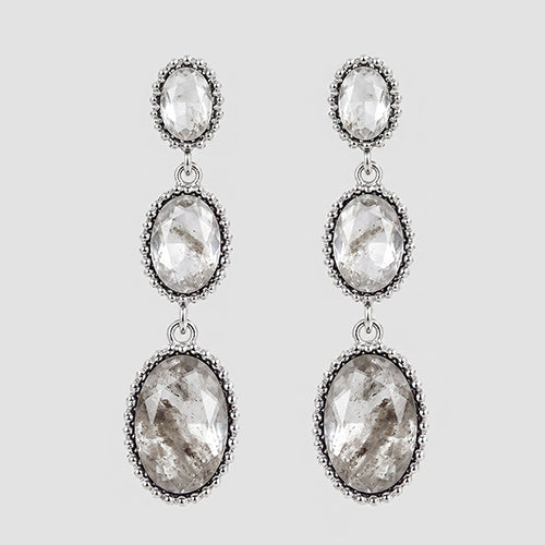 Triple Oval Stone Drop Earrings in Silver