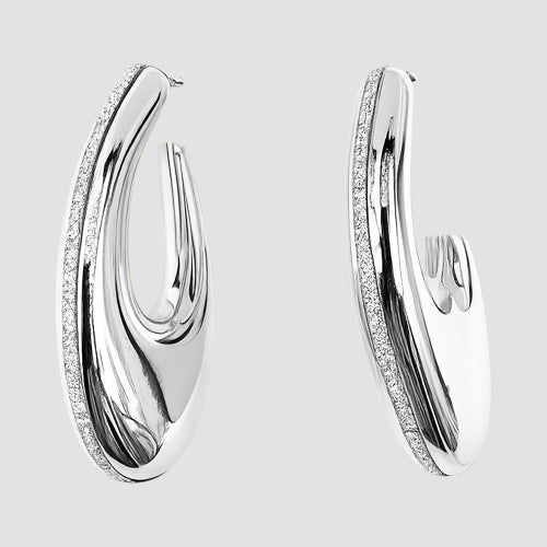 Glitter Strip Huggie Hoop Earrings in Silver