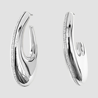 Glitter Strip Huggie Hoop Earrings in Silver