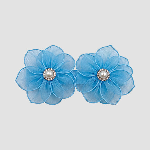 Pearl Center Mesh Petal Floral Earrings in Blue
