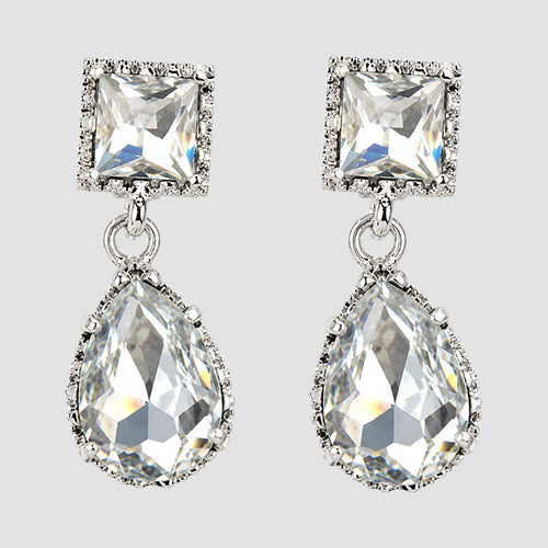Faceted Teardrop Stone Earrings in Silver