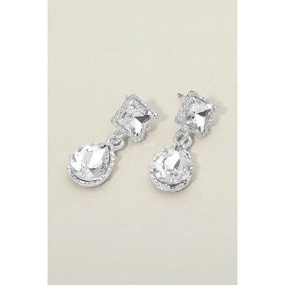 PKE9704 Faceted Teardrop Stone Earrings in Silver