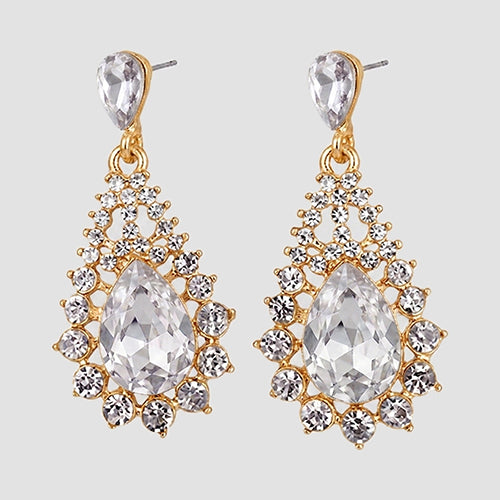 Teardrop Cluster Drop Earrings in Gold/Clear
