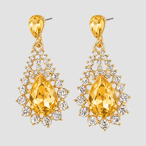 Teardrop Cluster Drop Earrings in Gold/Gold