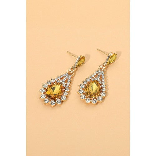PKE1596 Teardrop Cluster Drop Earrings in Gold/Red