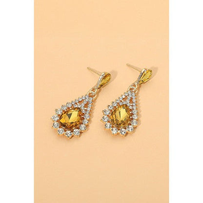 PKE1596 Teardrop Cluster Drop Earrings in Gold/Red