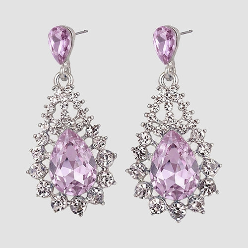 Teardrop Cluster Drop Earrings in Silver/Pink