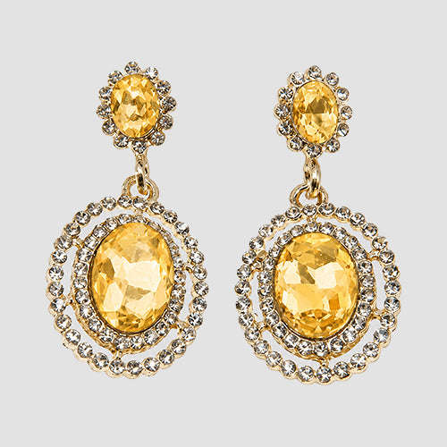 Oval Halo Drop Earrings in Gold/Clear