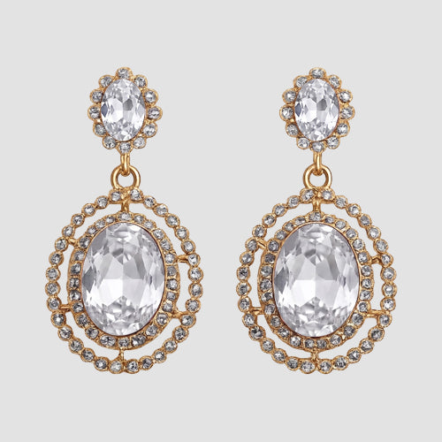 Oval Halo Drop Earrings in Gold/Gold
