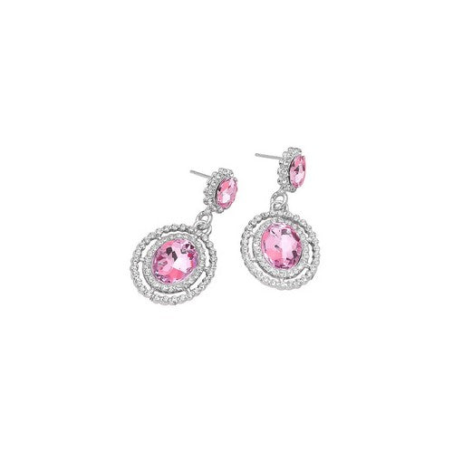 Oval Halo Drop Earrings in Silver/Pink